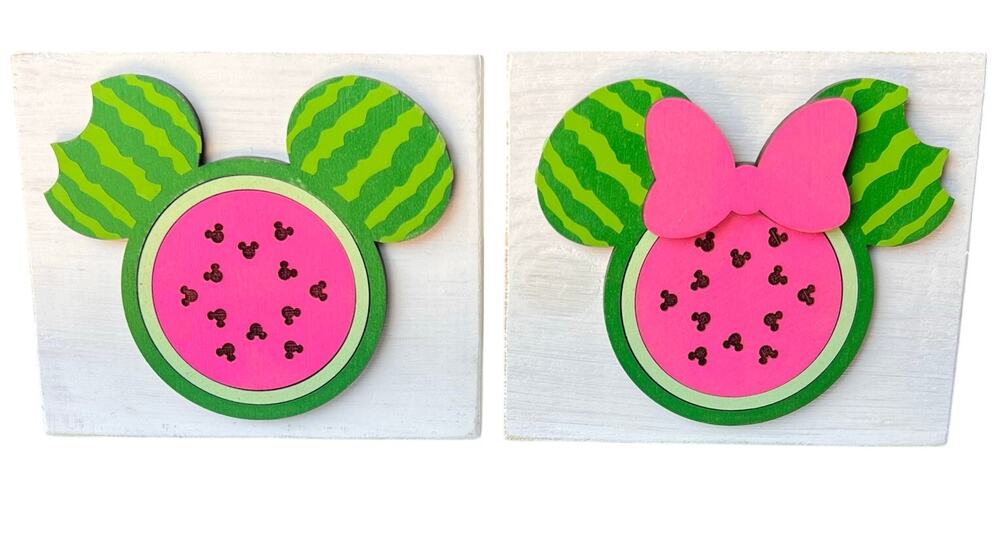 Mickey & Minnie Watermelon Wood Signs Set of 2 Summer Decor